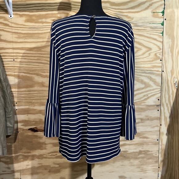 Chicos 2 Top Womens Large Blue White Striped Beach Coastal Nautical Stretch - Picture 5 of 8